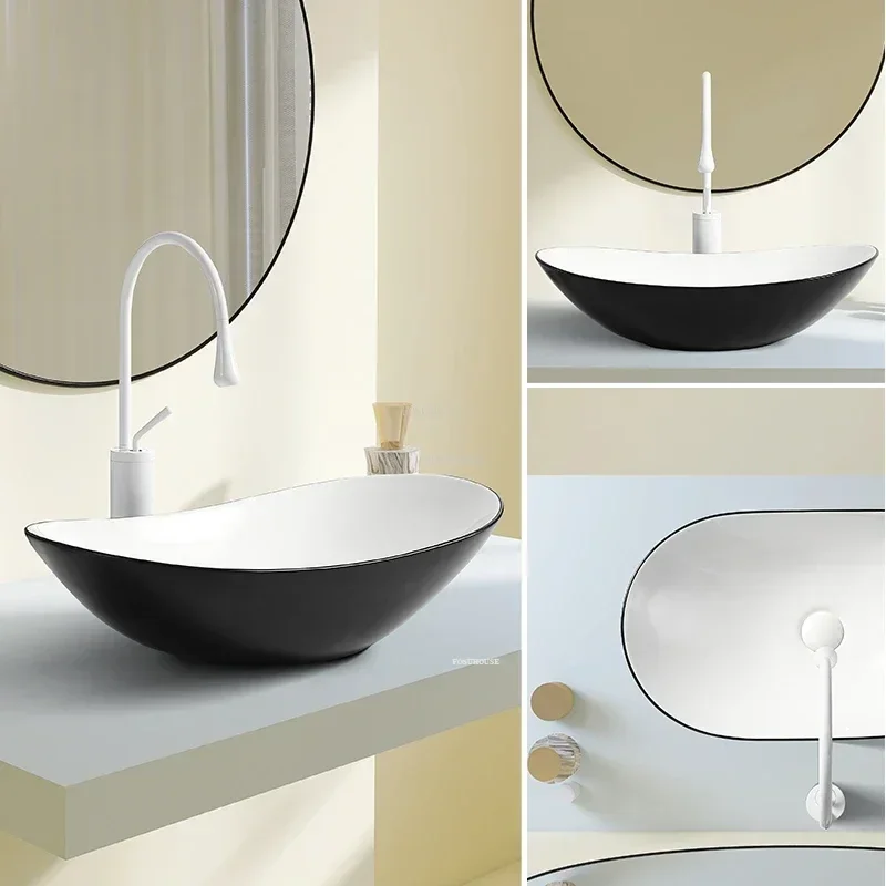 Nordic Minimalist Bathroom Sinks Creative Matte Color Oval Countertop Basin Home Bathroom Basin Luxury Ceramic Washbasin N