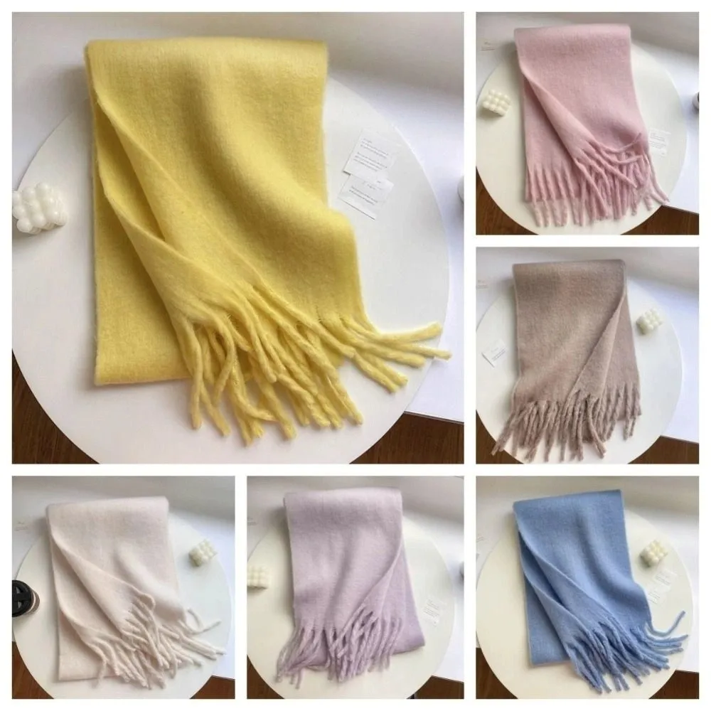 Koreanischen Stil Lange Wolle Quaste Schal Winddicht Verdicken Warme Neck Schal Macaron Einfarbig Warme Winter Kaschmir Schal Frauen