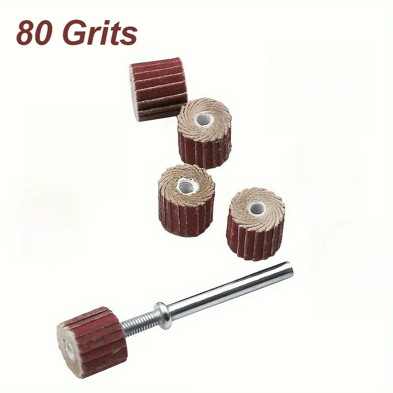 High-Quality Flap Wheel -5pcs 80 Grit Sanding Heads + 1pc 3mm Shank Mandrel for Metal Surface Polishing & Trimming