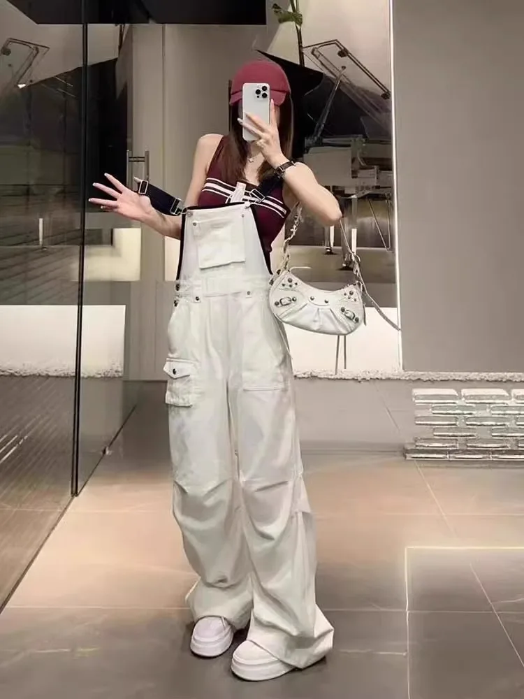 

KSKM Бежевый комбинезон для спецодежды, женский комбинезон с прямыми штанинами, весна-лето, новый американский дизайн, повседневные брюки небольшого размера