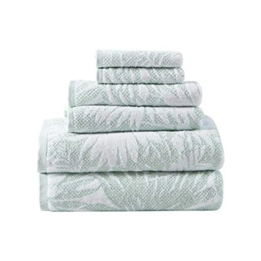 

Bathroom Towel Set, Soft Absorbent 100 Yarn-Dyed Cotton Terry Towels, Coastal Bath Towel Set Lago Palm Sage Green, 6 Piece