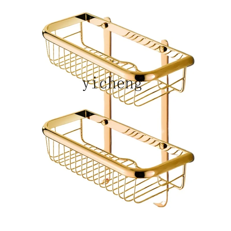 

ZK gold triangular basket all copper antique double-layer bathroom bathroom corner rack wall hanging