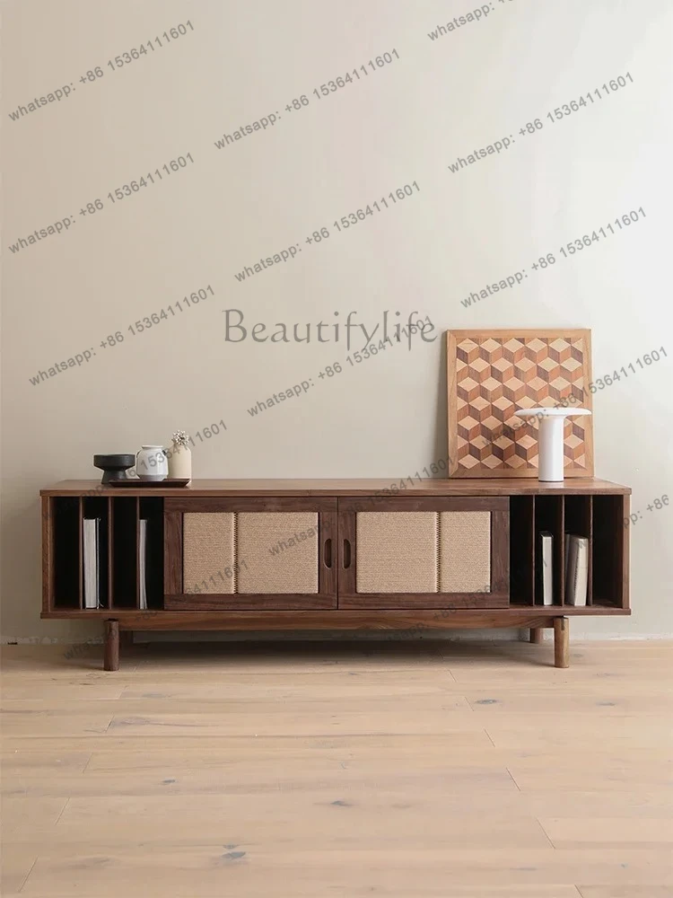 

Nordic simple wabi wind TV cabinet solid wood floor TV cabinet new Chinese retro living room cabinet