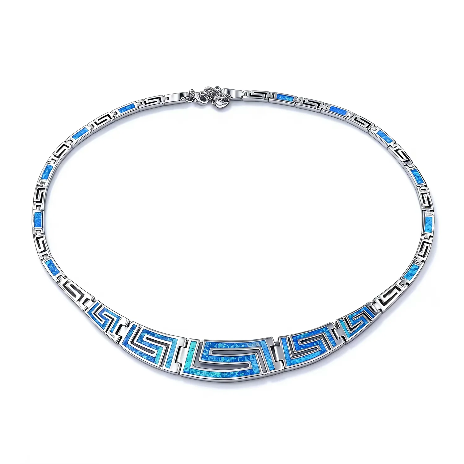 

Greek Key Inlaid Chain Necklace Artisan-Crafted Statement Jewelry Comfort Fit Thoughtful Gift for Birthdays Anniversaries Dating