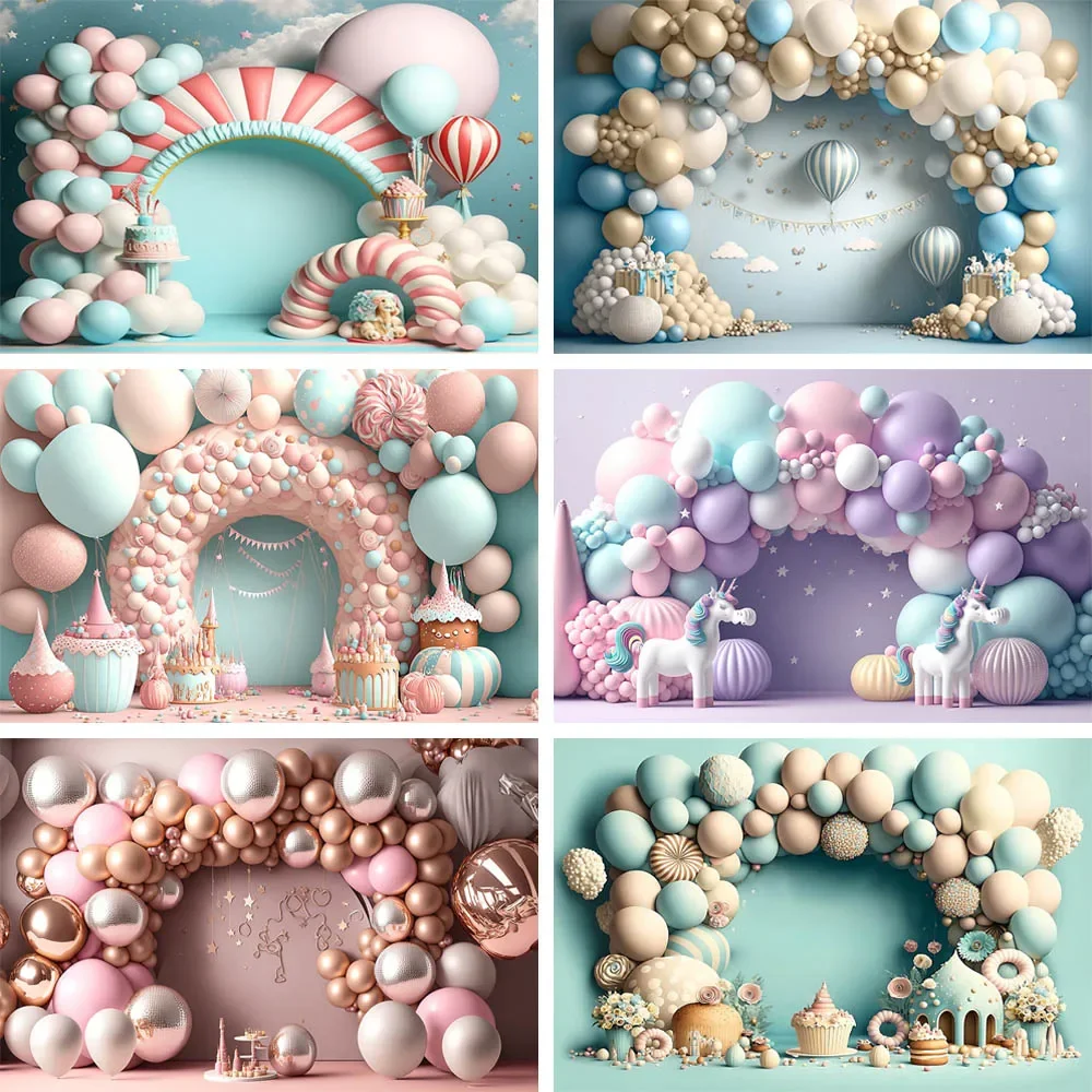 

Photography Background Girls 1st Birthday Party Colorful Balloon Donut Cake Table Decor Props Baby Shower Backdrops Photo Studio