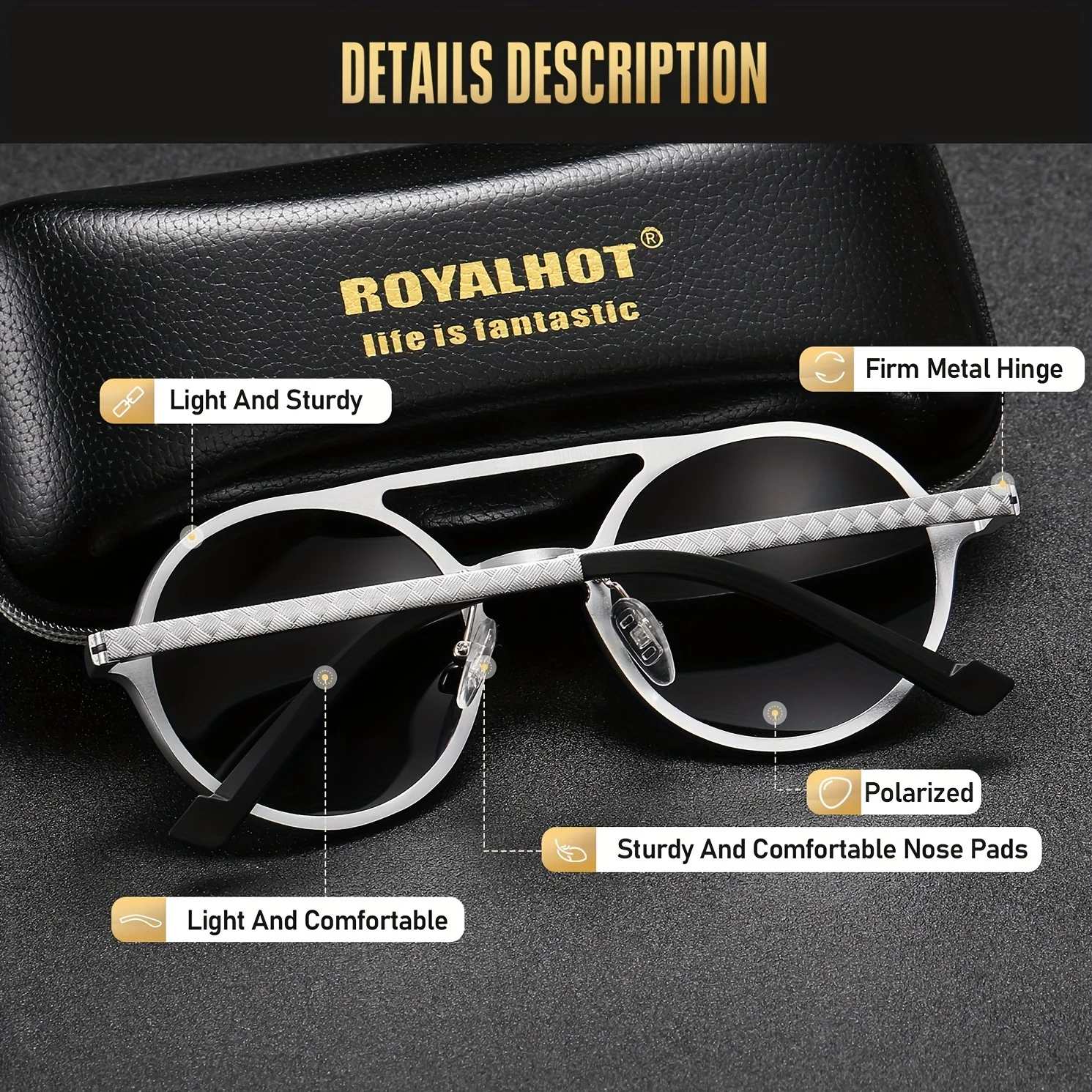 RoyalHot High-end Aviation Aluminum Magnesium Polarized Sunglasses Personality round Frame Men and Women Sunglasses MYJ026