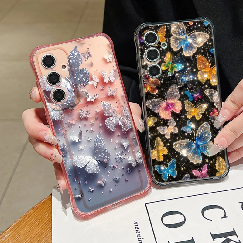 Dream Butterfly Pattern Clear Phone Case For Samsung Galaxy S26 S25 S24 S23 Ultra S22 Plus S25 Edge S24 FE Card Bag Wallet Cover view 4