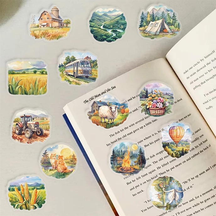 50PCS Rural Scenery Sticker Decoration Scrapbooking PET Sticker Aesthetic Korean Stationery School Supplies