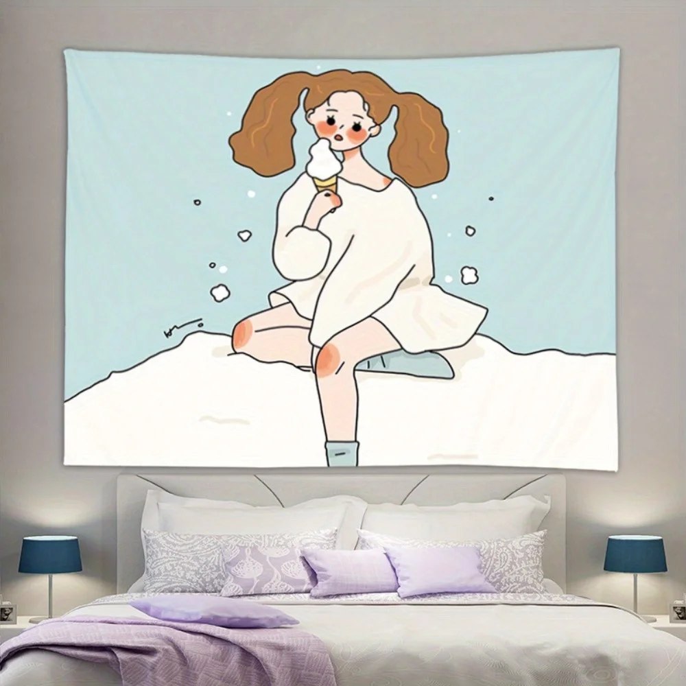 Whimsical Girl in the Rain Tapestry - Charming Wall Hanging for Home Decor, Perfect Gift for Those Who Love Cute