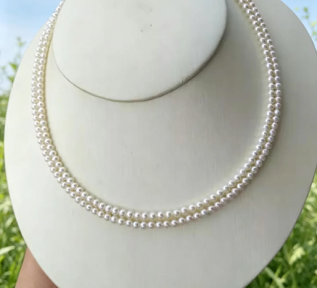 2-Row/Mini Necklace AAAA+3-4mm Natural Japanese White Round Pearl Necklace 18-20 inch * Supports Customized Sizes