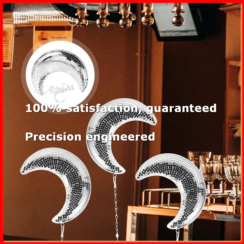 2PackX(Disco Ball Moon Shape Hanging Mirror Ball with Chain Bar Ktv Dj Club Stage Birthday Disco Ball Decoration)