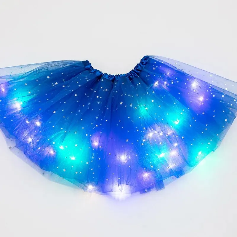 LED Glowing Light Women Tulle Star Skirt Short Tutu Mini Skirt Adult Fancy Ballet Dancewear Party Costume Ball Gown Mini Skirt