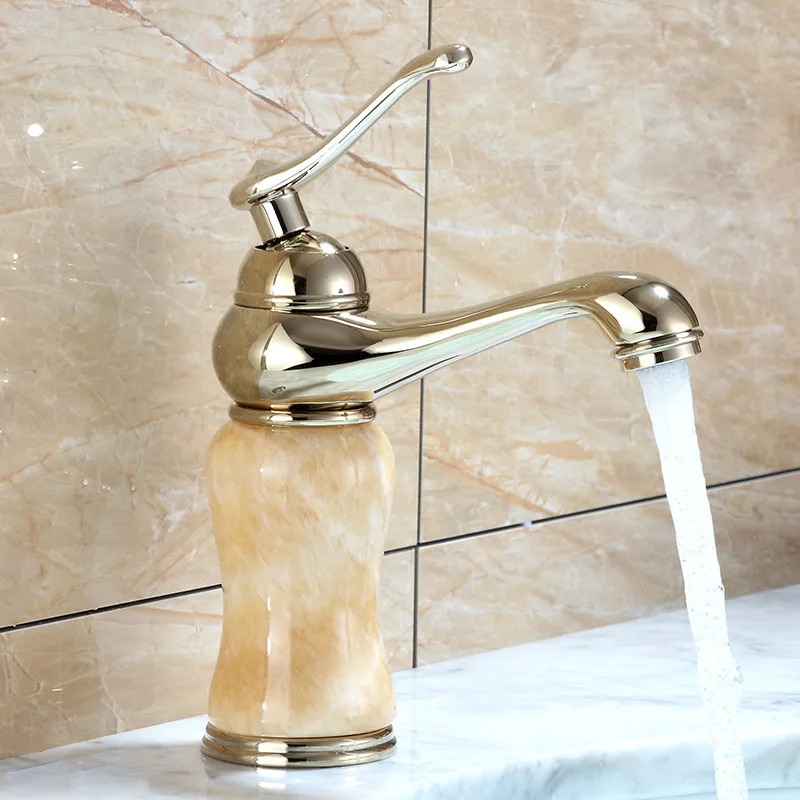 

European Style Bathroom Antique Wash Basin Faucet Copper Hot and Cold Topaz Gold Magic Lamp Above Counter Basin