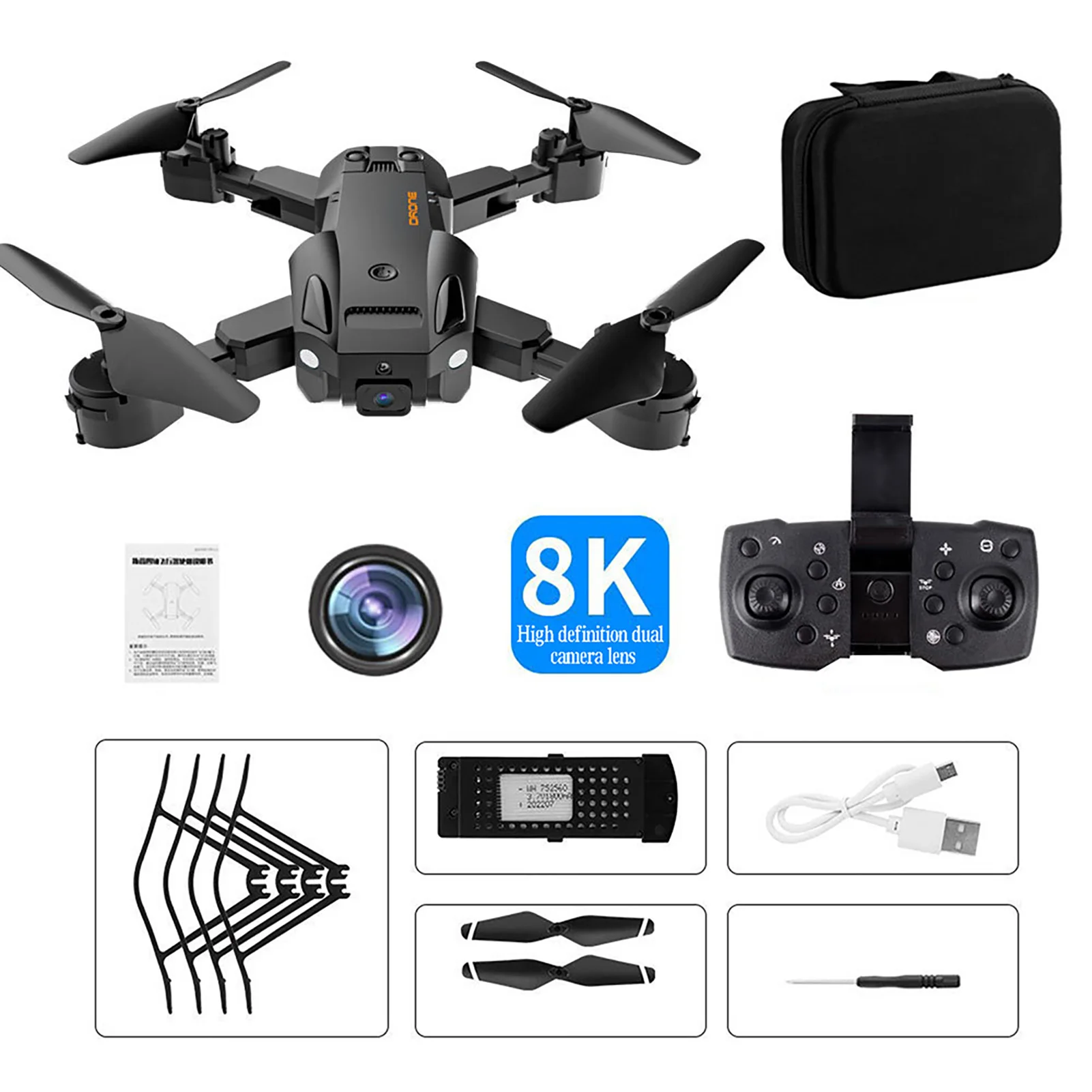 Dual Camera 8k Quadcopter Drone 360° Roll and Draw Route Flight Remote Control Quadcopter 1800mAh Ultra-long Battery Life