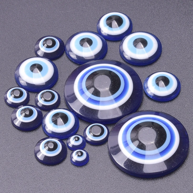 Gorąca sprzedaż 6/8/10/12/14/25mm Niebieskie żywiczne tureckie koraliki Evil Eye Flat Back Ojo Turco Charms do naszyjników Bransoletka Biżuteria — zdjęcie 3