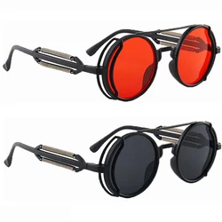 Gafas de sol Steampunk UV400 con montura redonda para hombre y mujer, lentes de colores, gafas góticas, Retro, clásicas