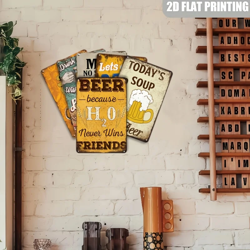 6pcs Vintage Metal Signs - Retro Wall Decor Plaque Suitable for Bar, Pub, for Man Cave, Home - Metal 20.32X30.48 cm with Decorat
