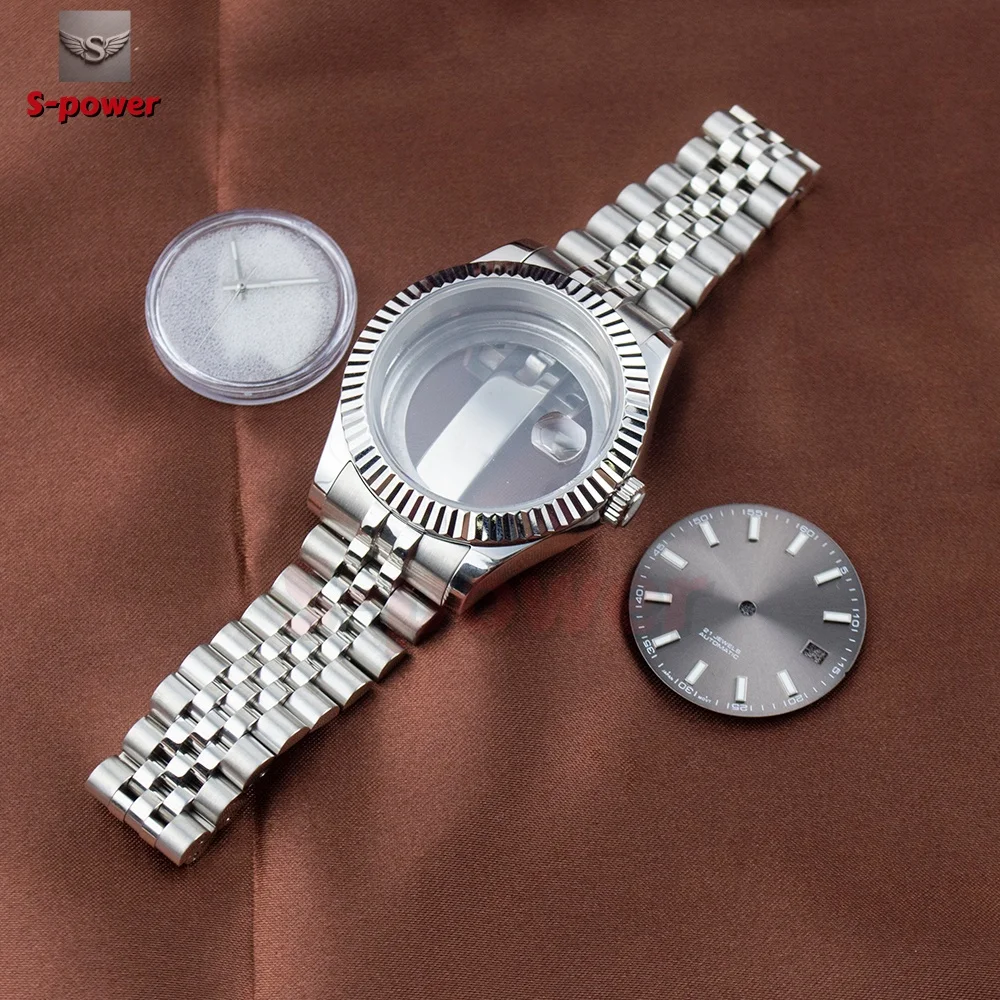 High quality 41mm NH35 Stainless Steel Watch Case Sapphire Glass Case Bracelet for Datejust NH35 Movement 31mm Dial Hands