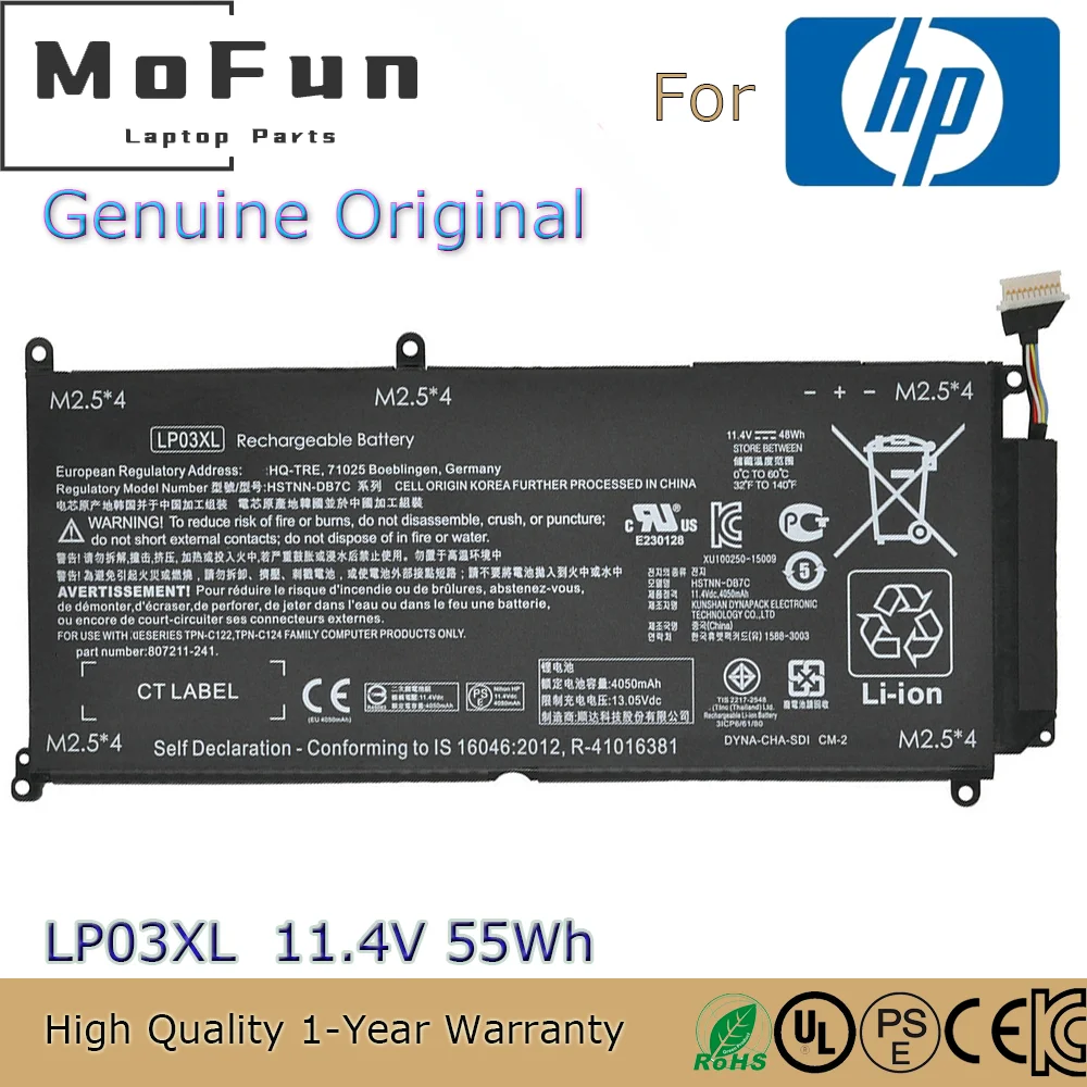 Imagem -01 - Bateria do Portátil para hp Envy Novo Original Lp03xl 11.4v 55wh 15-ae 15-ah M6-p Hstnn-db6x 804072241 bateria do portatil para hp envy novo original lp03xl 114v 55wh 15 ae 15 ah m6 p hstnn db6x 804072241 01