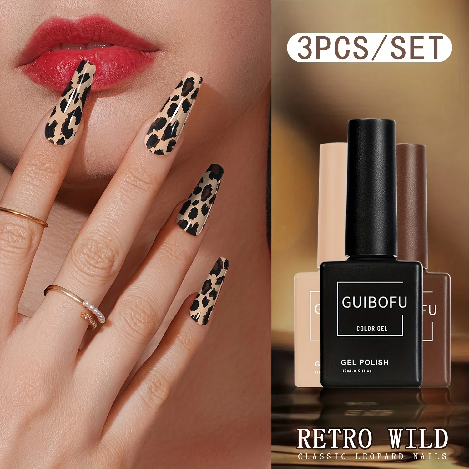 Brown Leopard Gel Nail Polish Set, 3pcs-15ml,Long-Lasting Scratch-Resistant Removable UV Gel Manicure Kit Nail Art Collection