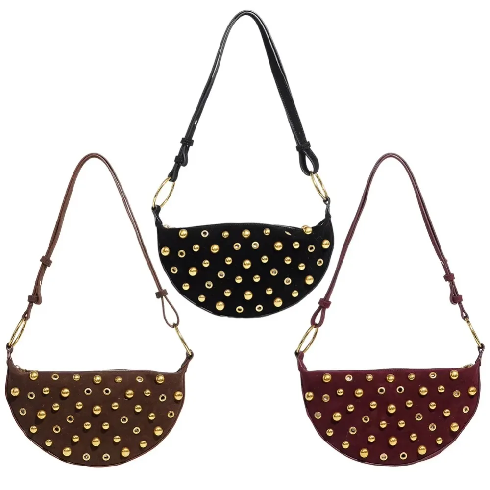 Casual Rivets Shoulder Bag Large Capacity Zipper Women Tote Shopping Bag Punk Style PU Studded Handbag