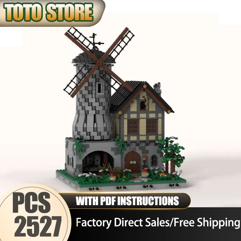 

Средневековая модель замка Moc, строительные кирпичи, классическая модель ветряной мельницы, технология, городской уличный блок, игрушка, сделай сам, сборка, Рождественский подарок