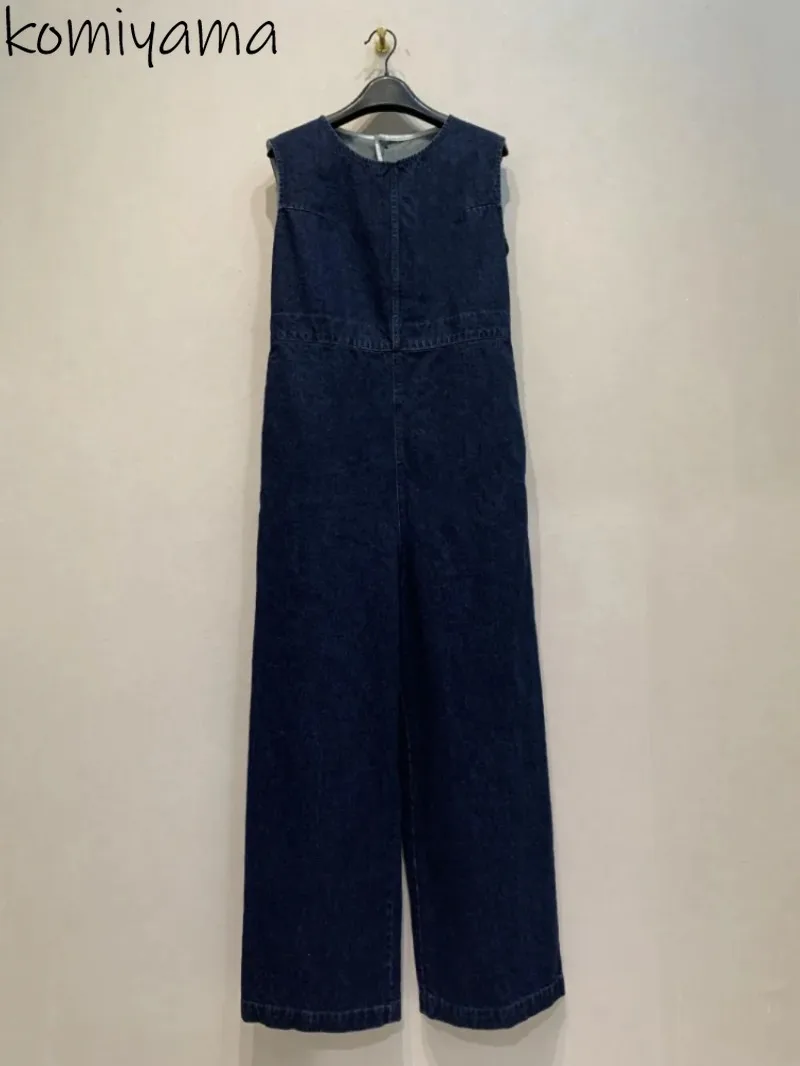 Loose Casual Denim Wide Leg Pants Open Back Rompers Spring Summer Clothing Japan Lazy Style Jumpsuits High Waist Onsie Women