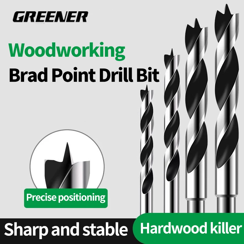 GREENERY 3-20mm Round Shank Three Pointed Woodworking Drill Bit Set High Carbon Steel for Wood Hole Reaming Electric Drill