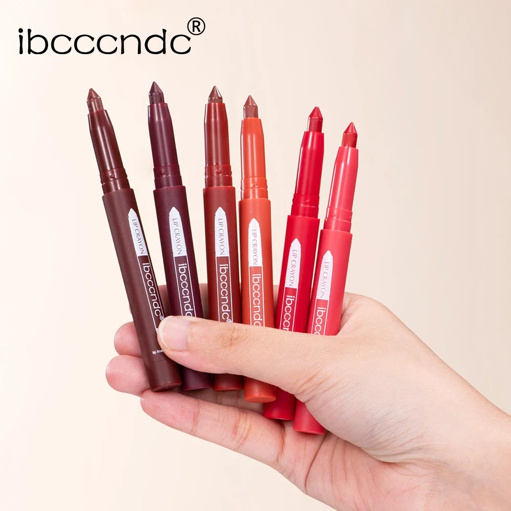 6 สี/ชุด Matte Moisturizing Lip Liner ในตัว Sharpener Lipliner ดินสอ 2 In 1 Lip Liner และลิปสติกปากกากันน้ําแต่งหน้า
