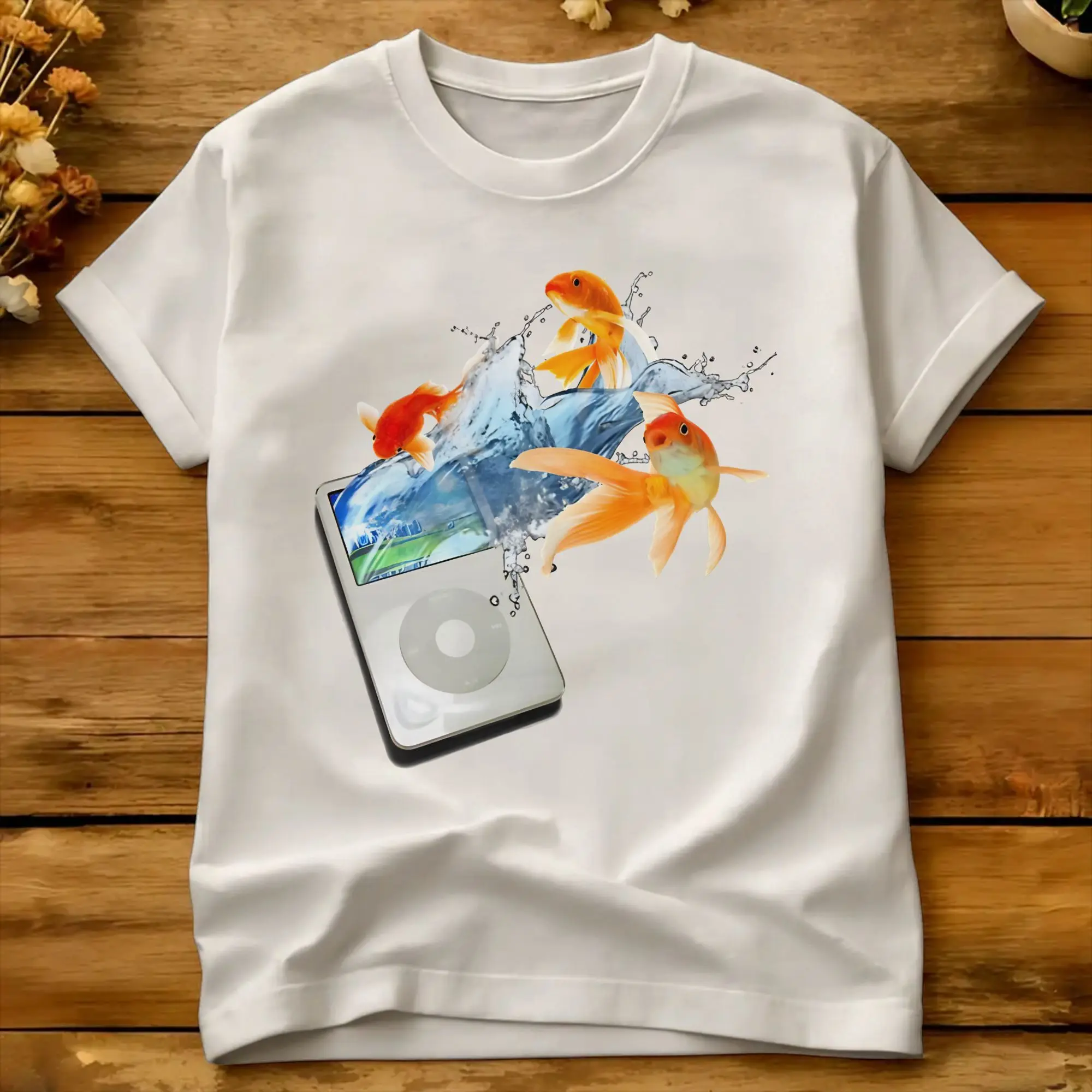 Frutiger Aero MP Player Fish T-Shirt Summer  100% Cotton T-Shirts For Man Casual Tee Shirt Short Sleeve Y2K Casual Clothing