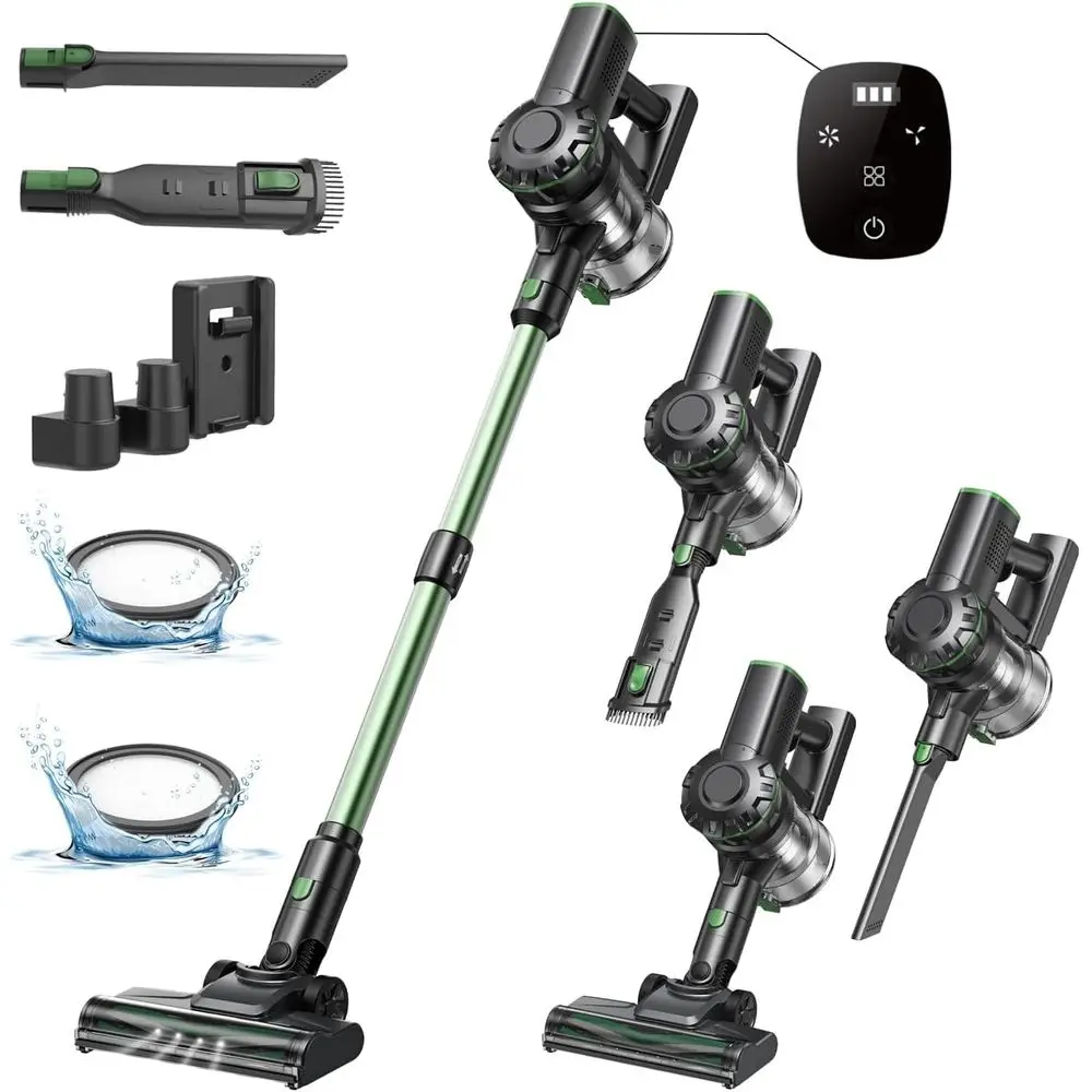 

550W/45Kpa/60Mins, Lightweight 6-in-1 Rechargeable Vacuum for Pet Hair on Carpet, Hardwood (Green)