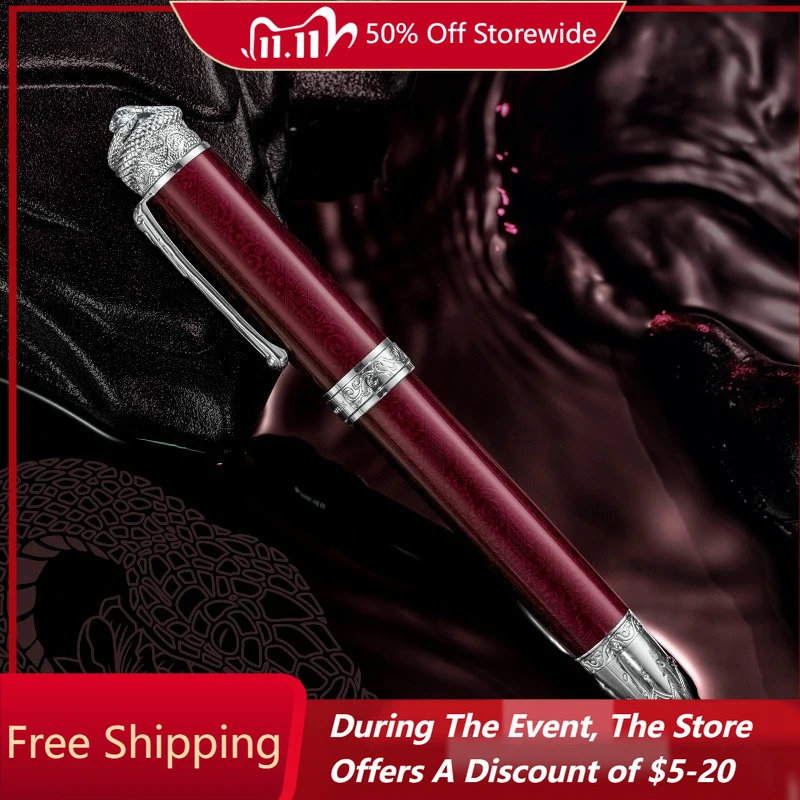 

2025 Hongdian Snake Metal Fountain Pens EF/F 0.38/0.5mm Nib Luxury Ink Pen Business Stationery Writing Pens Office Supplies