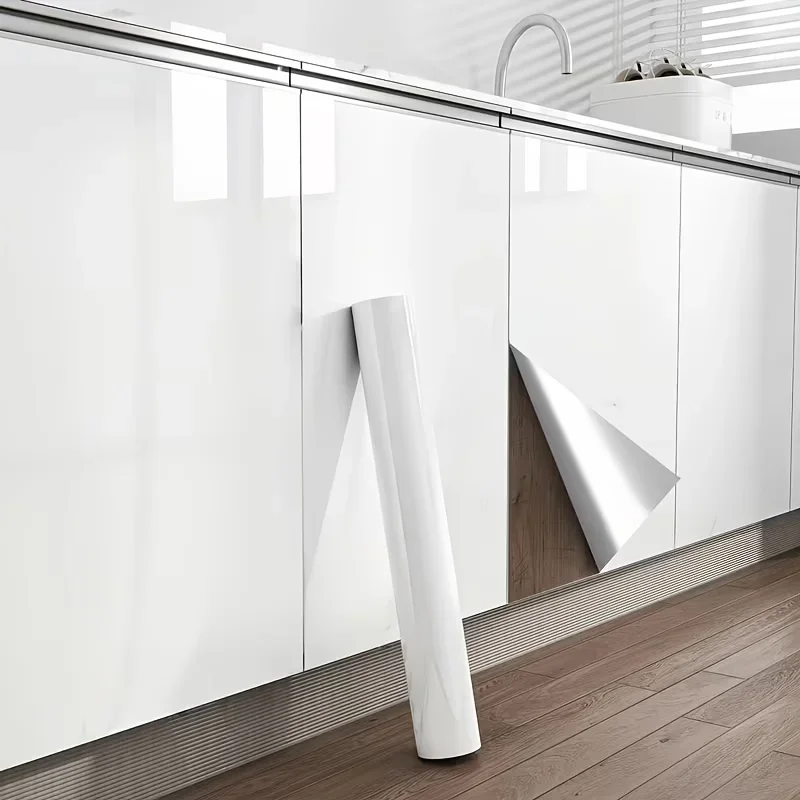 Glossy Pearlescent White Marble-Patterned Film Oil-Resistant Suitable For Kitchen Backsplashes Cabinets And Countertops.