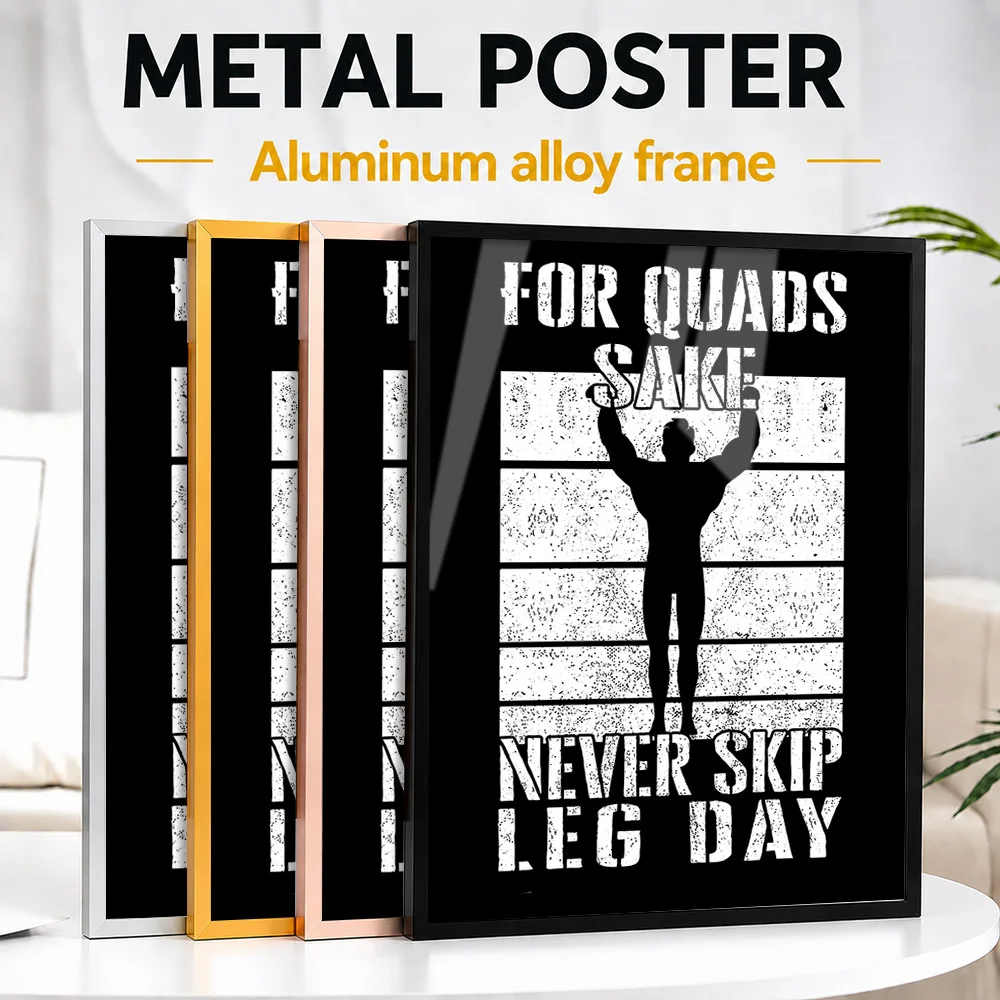 Never Skip Leg Day Gym Motivation Framed Metal Poster Personalized Photo Inspirational Lettering Style Wall Art For Locker Room