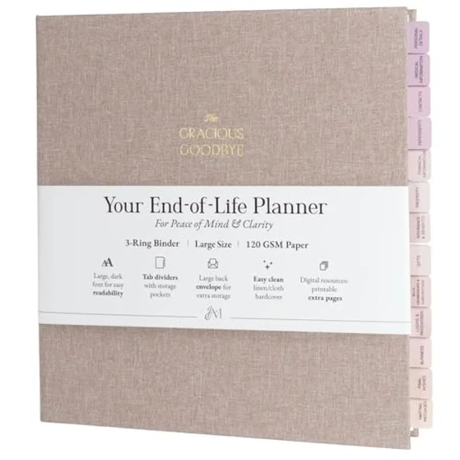 

End-of-Life Planner and Document Organizer Gracious Goodbye Estate Final Wishes and Family Information Expandable 3-Ring Binder