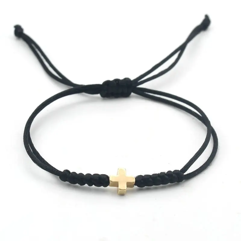 Couple Cross Charm Bracelet Lucky Red Black Rope Braided Adjustable String Bracelets for Women Men Christian Prayer Jewelry Gift