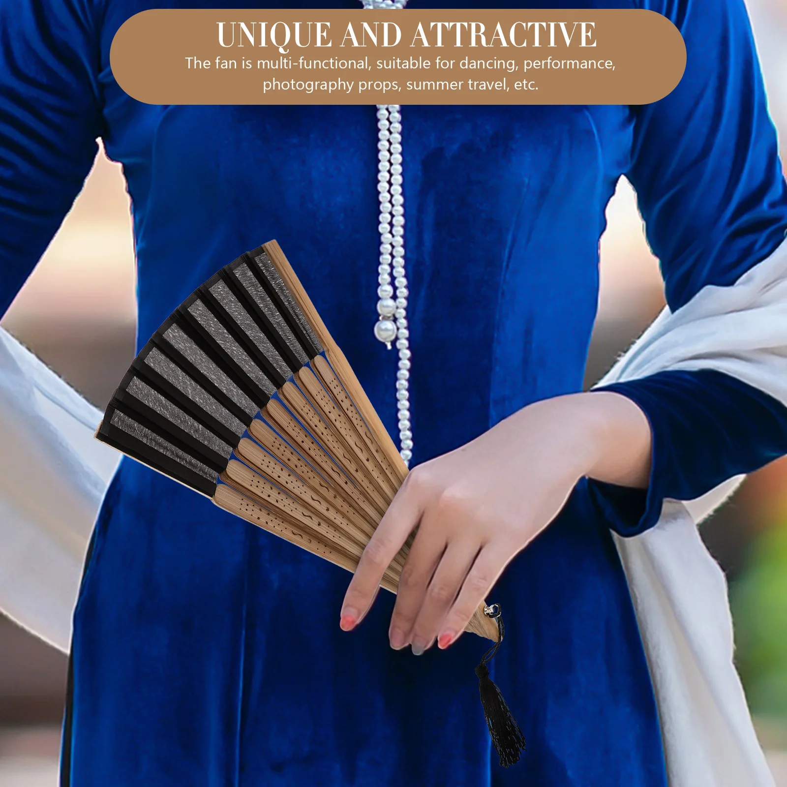 

Japanese Style Cloth Folding Bamboo Hand For Women Vintage Decorative Summer Cooling Dance Performance Prop Bamboo Folding