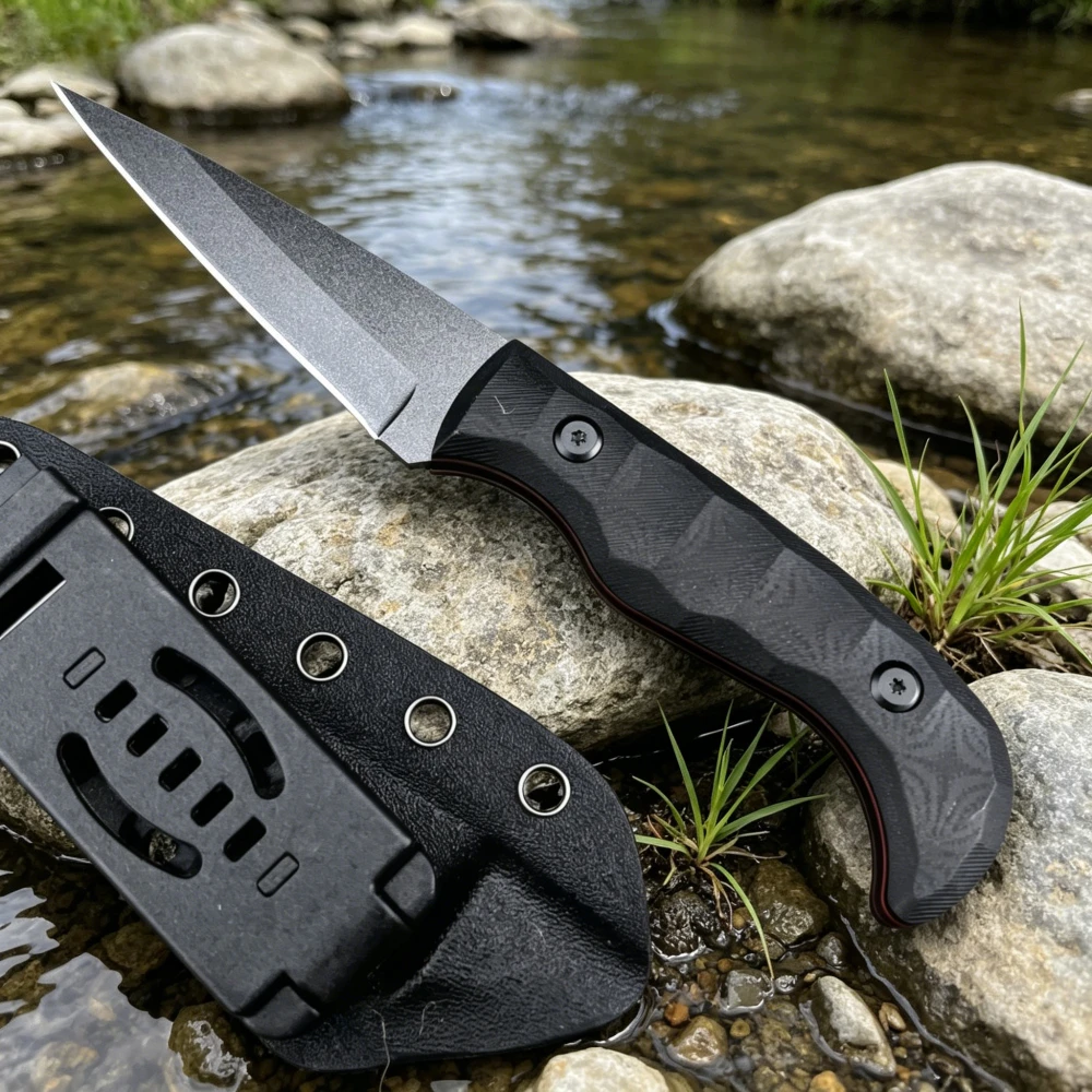 

Portable & G10 Handle Jungle Adventure Cutting Straight Knife Multipurpose Outdoor Camping Utility Fishing Knives with K Sheath