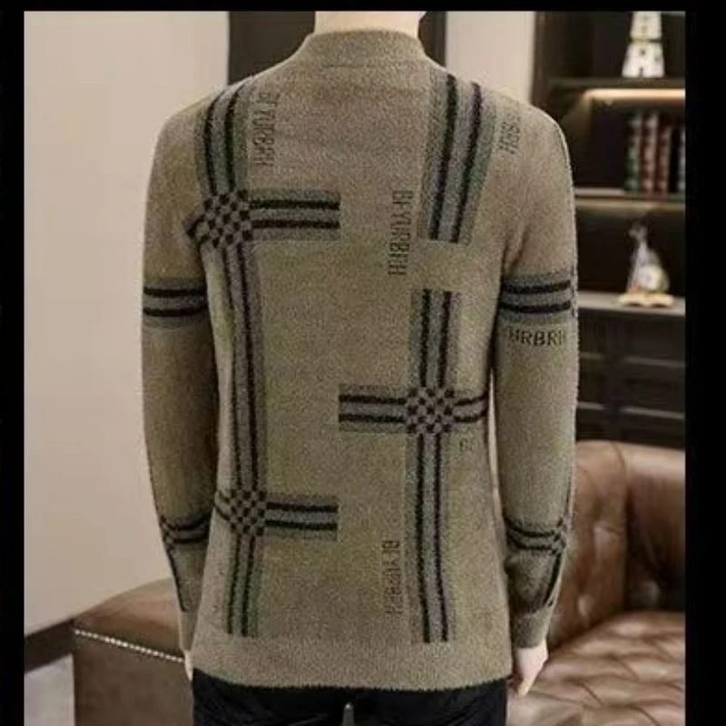 High-End Sweater Men Half Turtleneck Mink-like Wool Knitwear for Autumn and Winter Sweater Top Trendy Thickening Bottoming Shirt