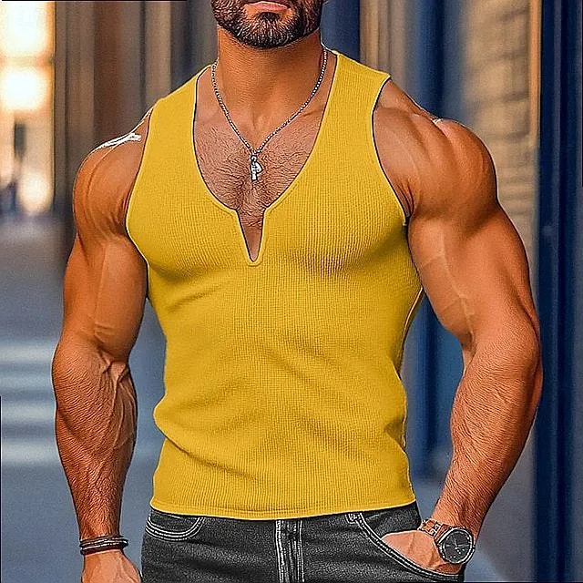 Men's Sleeveless Tank Top Summer Knit Waffle Gym Workout Vest Muscle Tee Shirts Bodybuilding Stringer