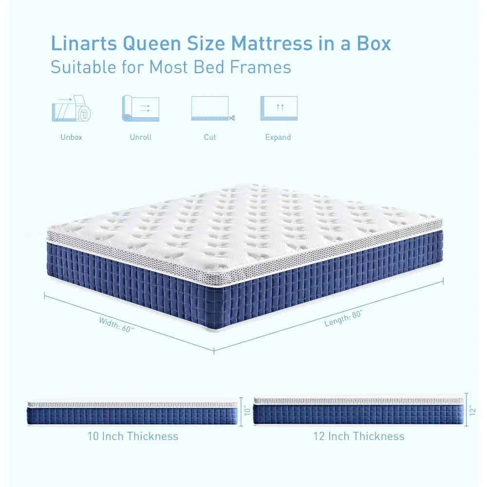 Queen Mattress,12 Inch Queen Size Hybrid Mattress in a Box with Pocket Spring & Soft Knitted Fabric for Comfort,Motion Isolation