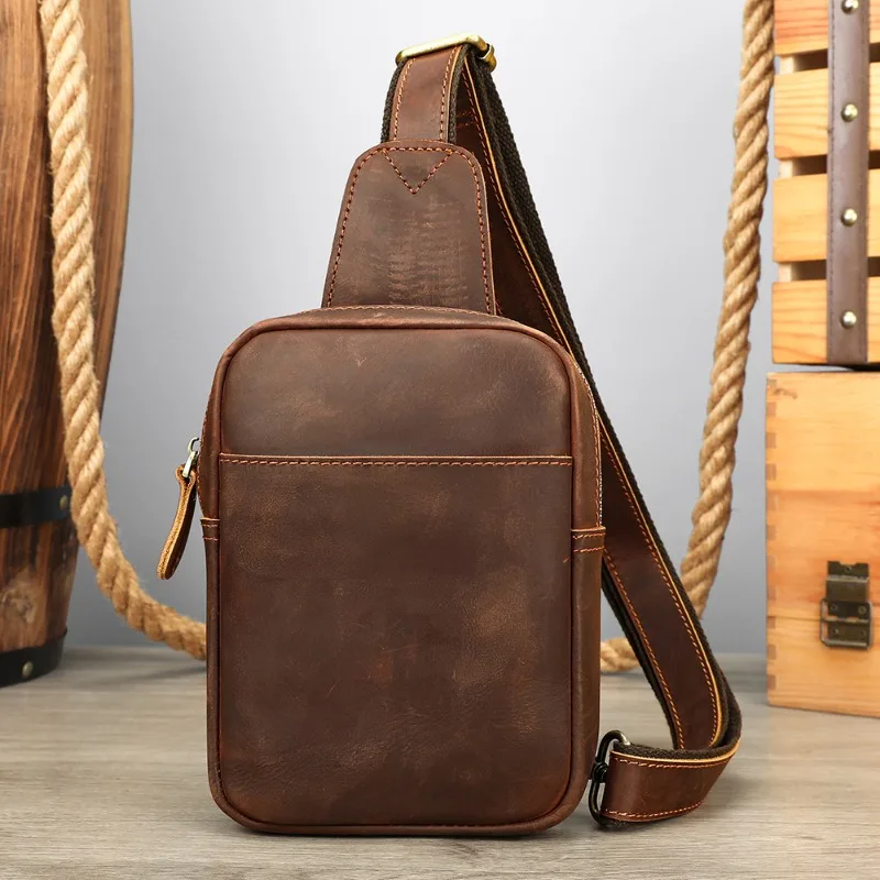 

Нагрудная сумка из натуральной кожи, мужская модная стильная повседневная сумка на плечо, деловая кожаная мужская сумка большой вместимости