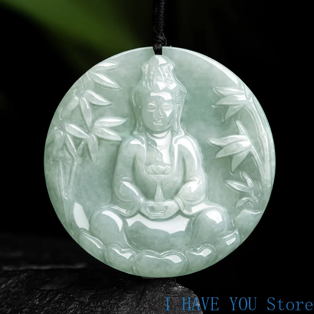 

Natural Myanmar A Jade Pendant, Bamboo Forest Guanyin Jade Pendant, Jade Pendant, Men's and Women's Necklace