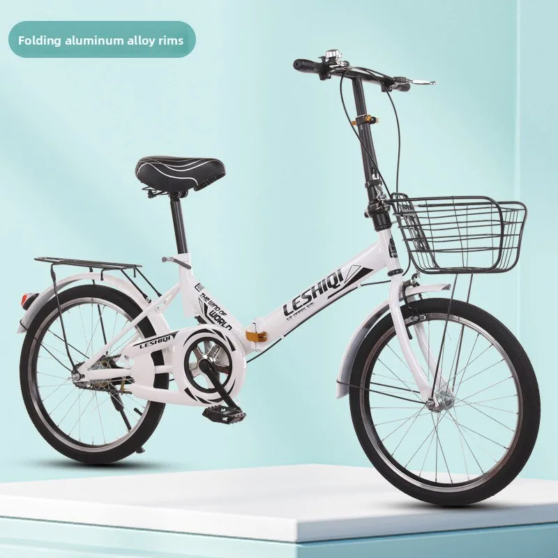Folding Bicycle for Men and Women Super Lightweight and Shock-absorbing Mini Adult 20 Inch Adult Children Student Bike White