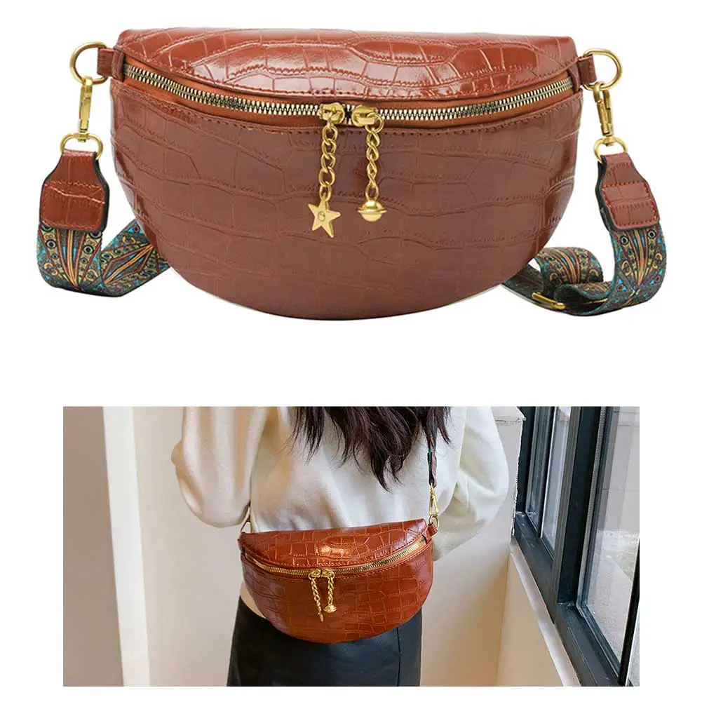 

Women Leather Chest Bag Fashion Classic Fanny Pack Versatile Stone Texture Waist Bag Zipper Waist Pack Daily Dating Bag