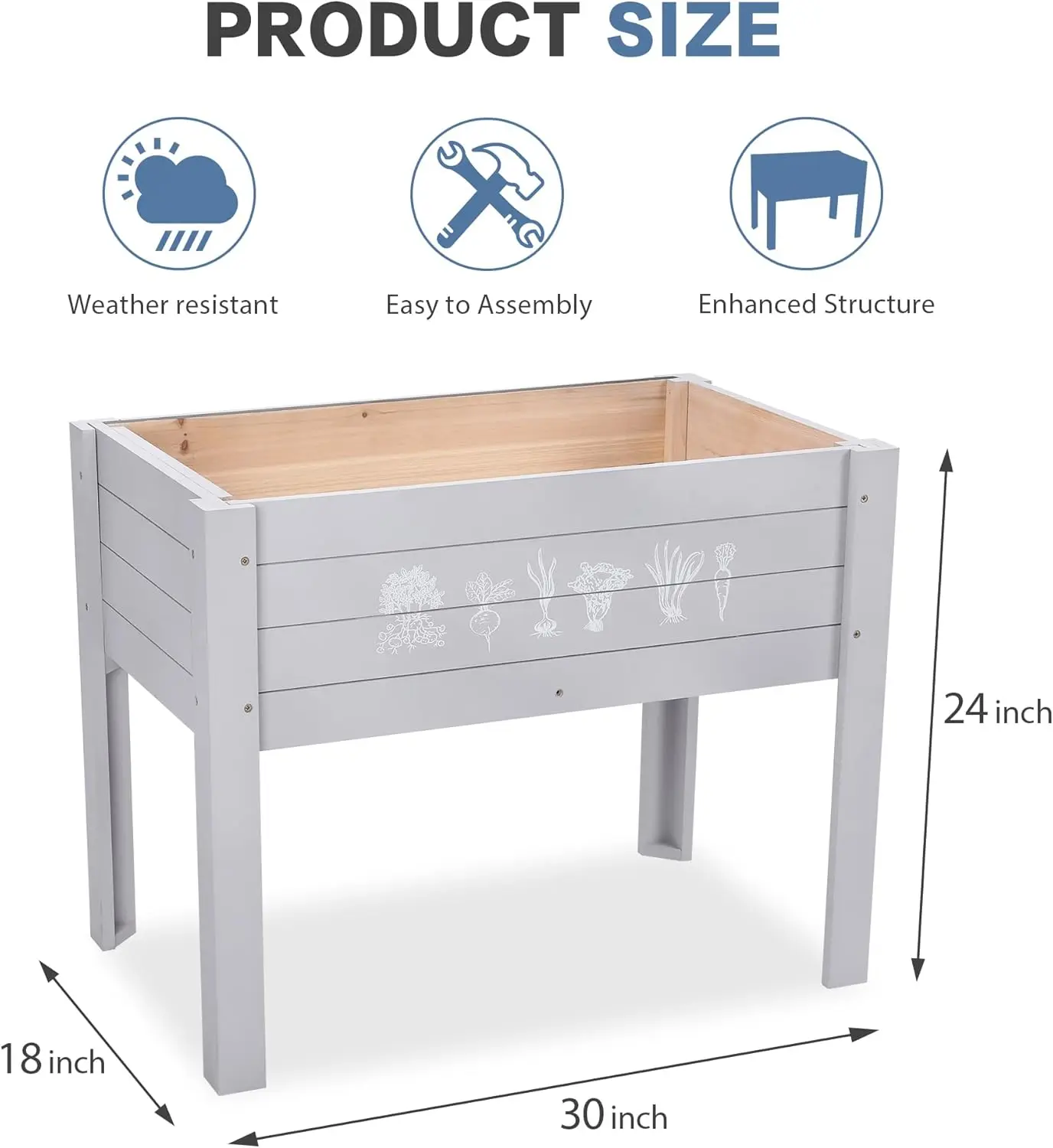 Kids Raised Garden Bed with DIY Chalkboard, 30 x 24 x 18 Inch Wooden Elevated Raised Garden Bed for Kids Outdoor Planter Box with Legs for Vegetables Grass Lawn Yard, Light Gray