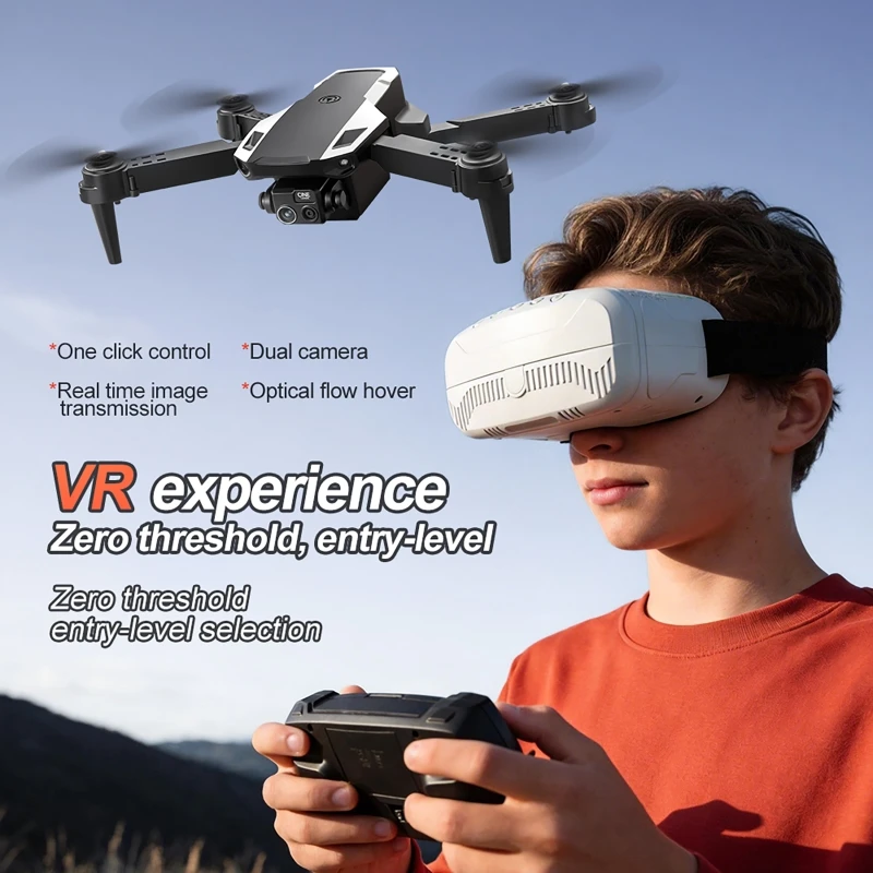 Portable Drone Kit with Remote Controller & VR Glasses 4K Dual Camera Adjustable Lens Aerial Photography Remote Control Drone