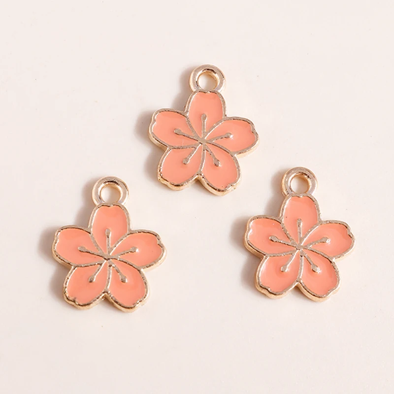 Leslie 10 Stück Niedliche Mini-Emaille-Sakura-Blumen-Anhänger für Ohrringe, Halsketten, Handgemachtes Schmuckzubehör – Detail 4