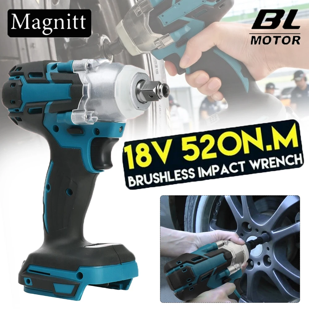 520N.M Torque Brushless Electric Impact Wrench 1/2 inch Cordless Electric Wrench Screwdriver Power Tool for Makita 18V Battery Pin