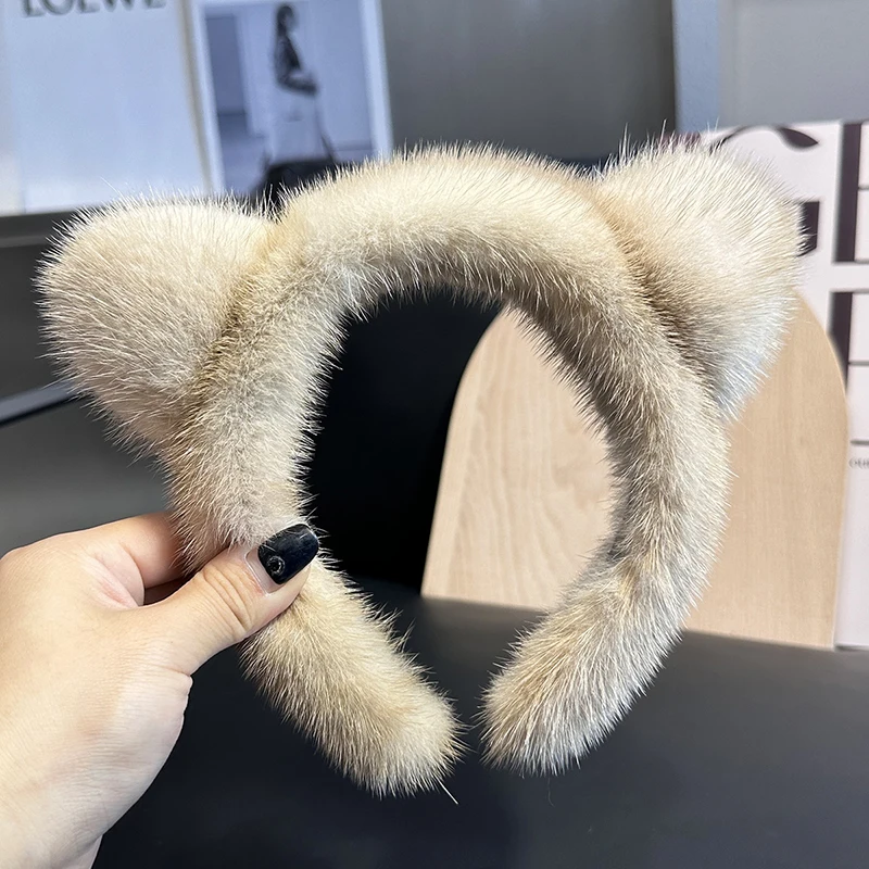 2024เลดี้แฟชั่นผมHoop Furryของขวัญขายร้อนผู้หญิงฤดูหนาว 100% Real Mink Fur Headbandsคุณภาพสูงจริงขนสัตว์ผมBand